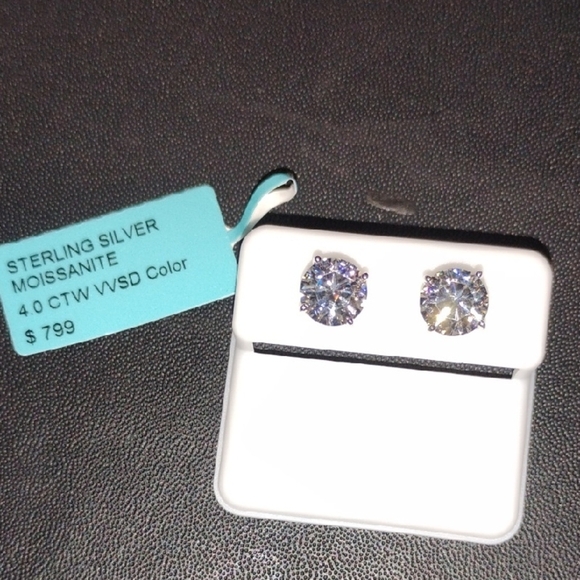 Jewelry - Sterling Silver Moissanite Stud Earrings - Clear Sparkle